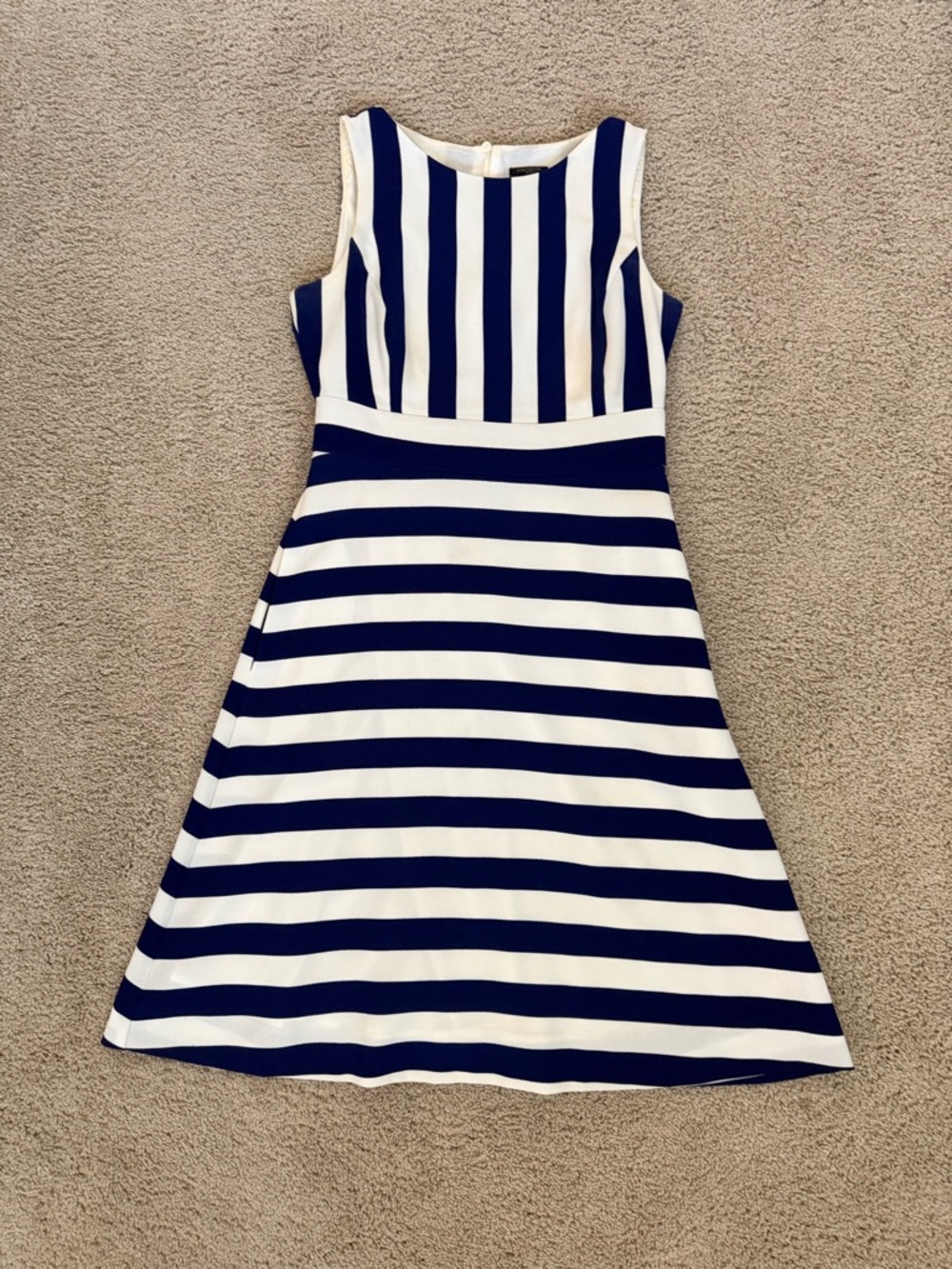 Ann Taylor Navy and White Striped Sleeveless A-Line Dress
